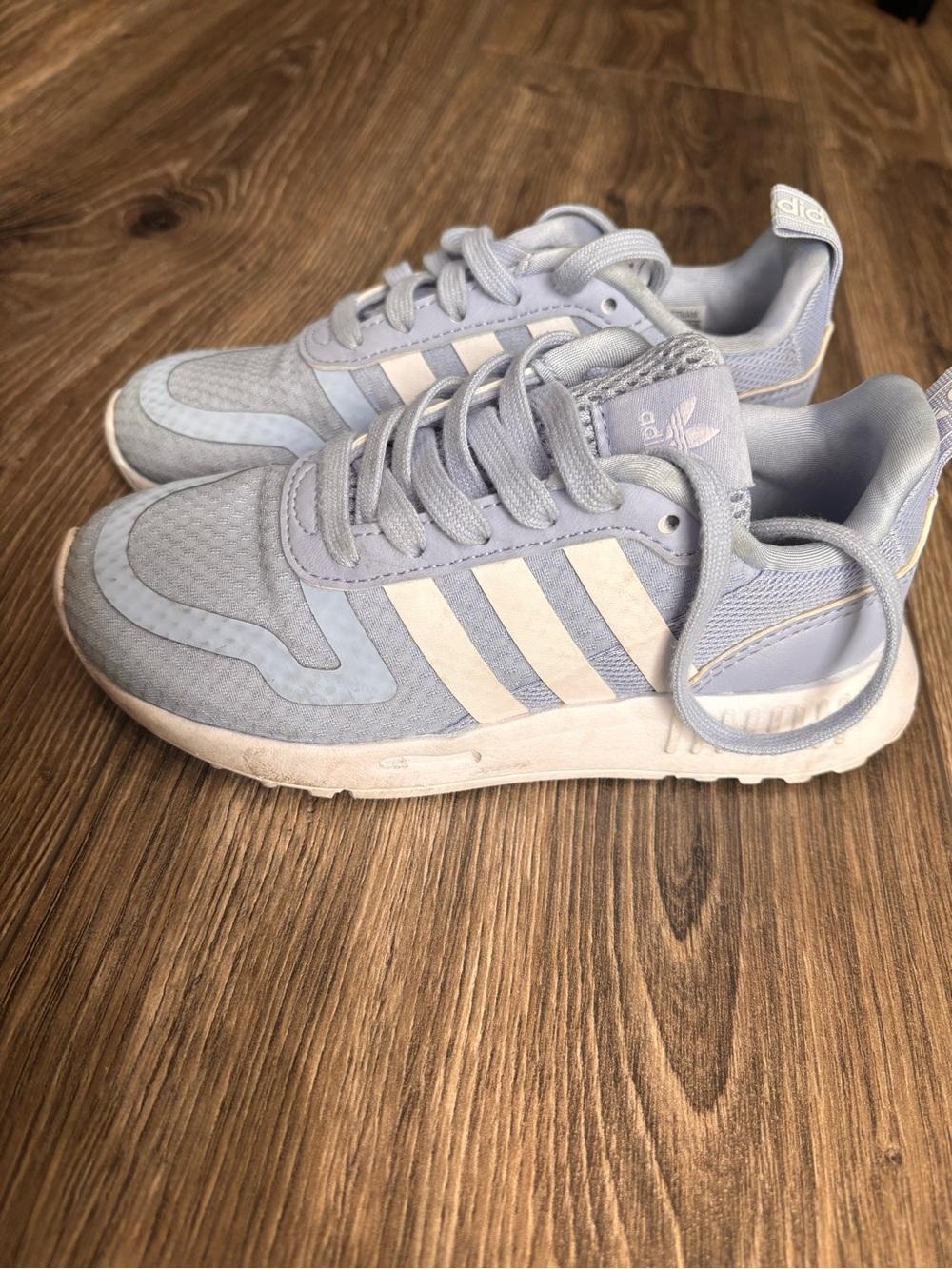 adidas Kids Light Blue and White Three-Stripe Sneakers